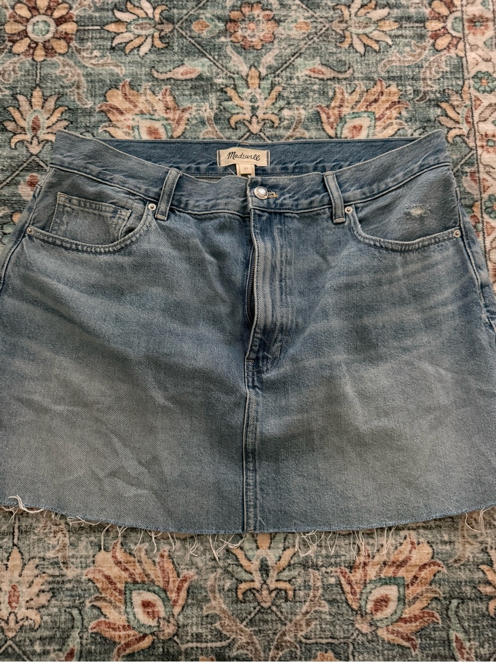 Madewell Light Blue Distressed Denim Mini Skirt